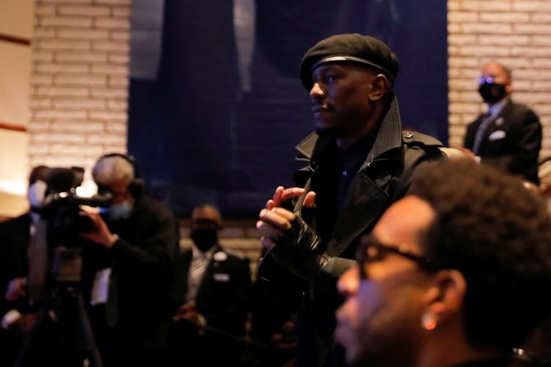 Actor Tyrese Gibson attends a memorial service for George Floyd following his death in Minneapolis police custody, in Minneapolis