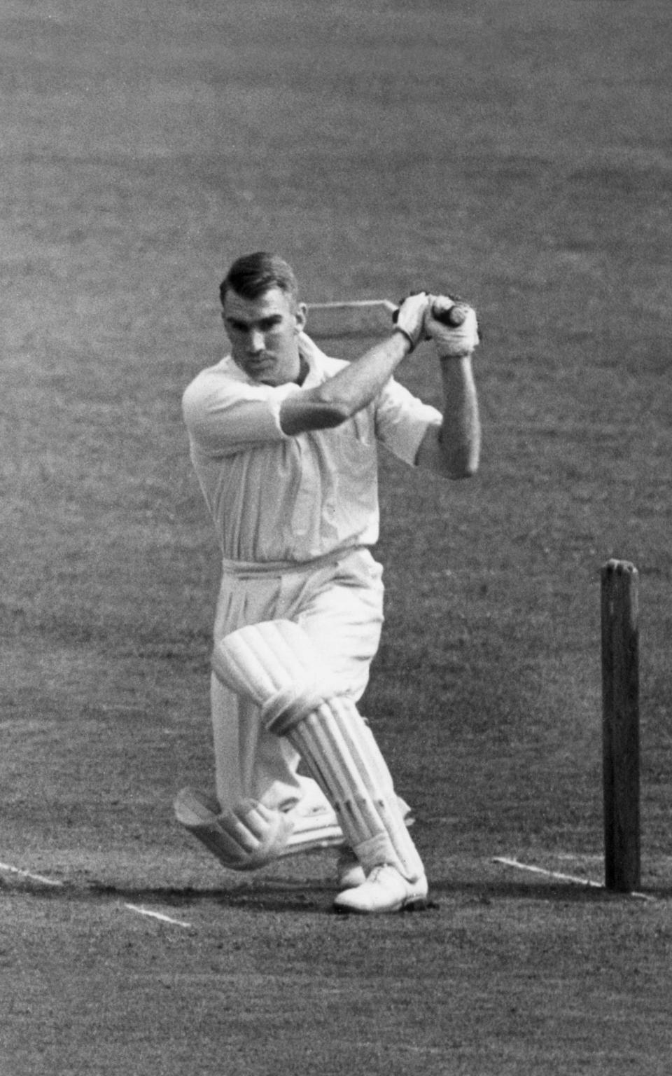 In action for New Zealand against Surrey at East Molesey in 1949 - Harrison /Topical Press Agency/Getty Images