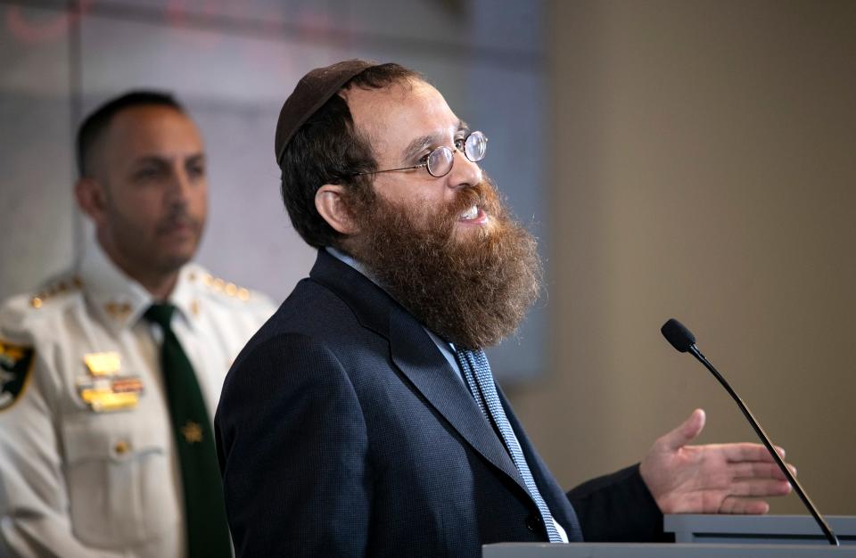 Rabbi Mendy Greenberg speaks at a press conference on Friday, Feb. 4, 2022 at the Lee County Sheriff's Office. Greenberg and Sheriff Carmine Marceno spoke about an arrest made in a hate crime investigation.