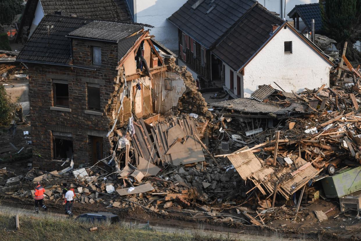 A demolished house is pictured in Altenburg, Rhineland-Palatinate, western Germany, on July 19, 2021, after devastating floods hit the region. - The German government on July 19, 2021 pledged to improve the country's under-fire warning systems as emergency services continued to search for victims of the worst flooding in living memory, with at least 165 people confirmed dead. (Photo by Christof STACHE / AFP) (Photo by CHRISTOF STACHE/AFP via Getty Images)