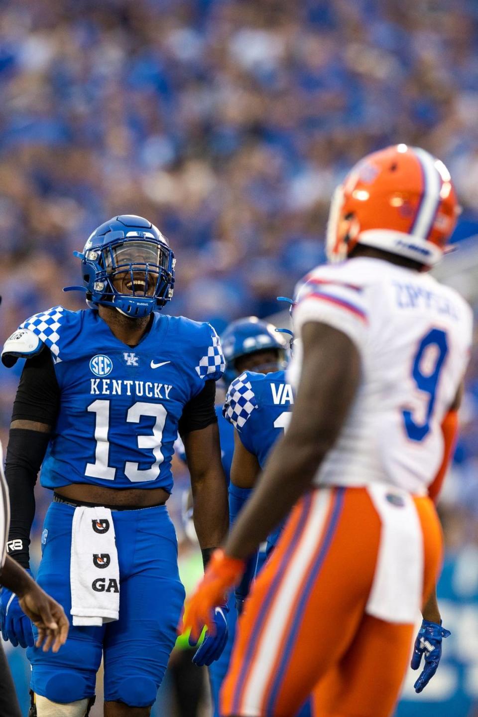In three career games against Florida, Kentucky linebacker J.J. Weaver has totaled 17 tackles, one-half tackle for loss and one interception.
