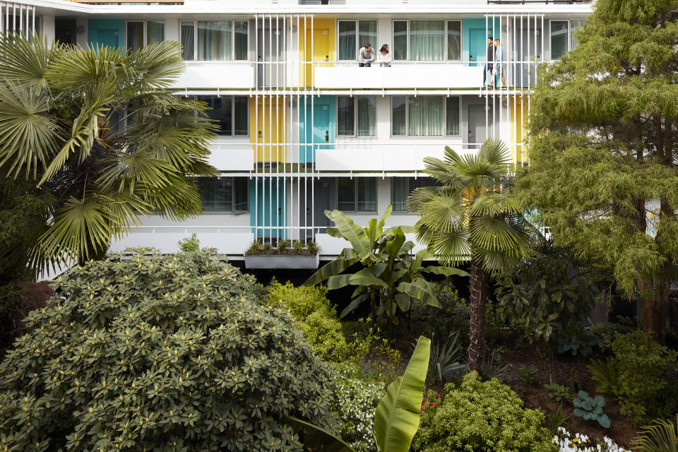 A view of The Burrard hotel from its courtyard