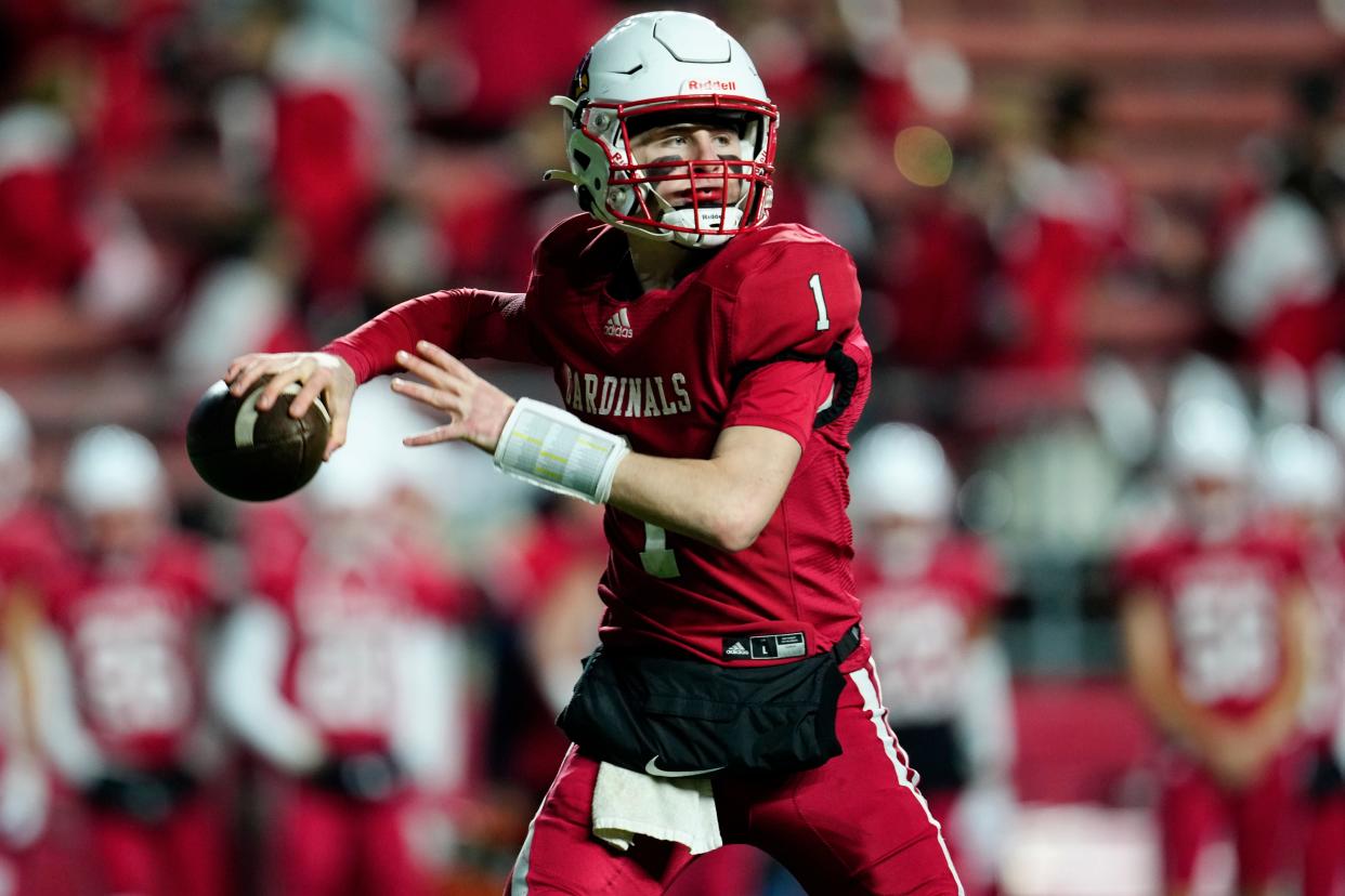 Robbie Carchich, of Westwood, gets ready to throw a pass, Monday, November 27, 2023.