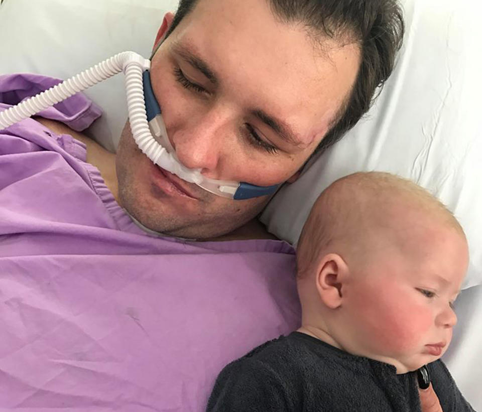 The 30-year-old had only known his son for two weeks before he was placed into a coma. He is now getting to know him once more after waking from his coma. Source: Supplied