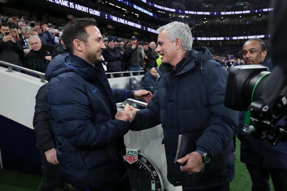 <p>Old friends Frank Lampard and Jose Mourinho lock horns once again this weekend</p>Tottenham Hotspur FC via Getty Images