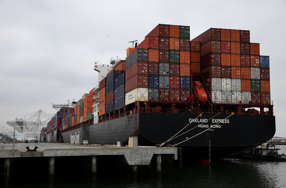 A container ship sits docked in a berth at the Port of Oakland on February 17, 2015 in Oakland, California. (Photo by Justin Sullivan/Getty Images)