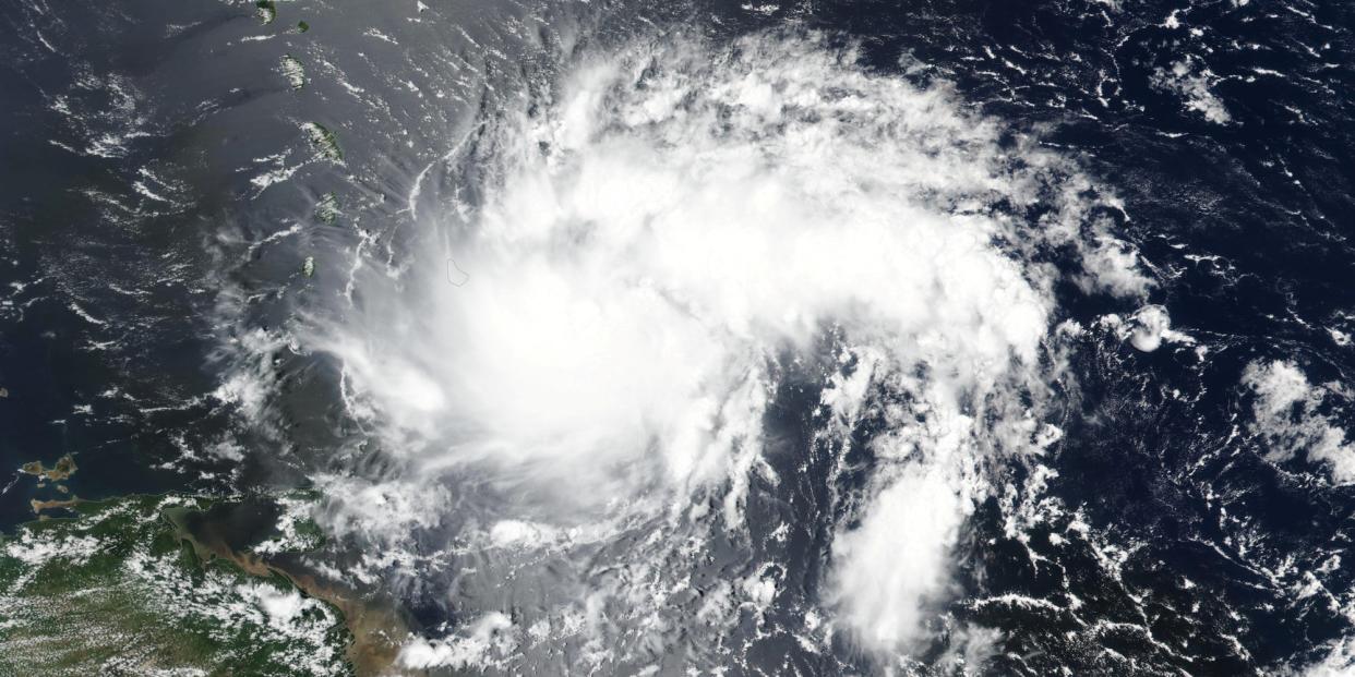 Tropical Storm Dorian is pictured off the coast of Venezuela.