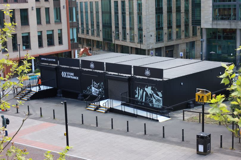 The temporary Newcastle United club shop, which is closed today ahead of Friday's Adidas kit launch.