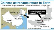 Map of China locating Siziwang in Inner Mongolia where the return capsule of Shenzhou-9 spacecraft carrying three astronauts landed Friday