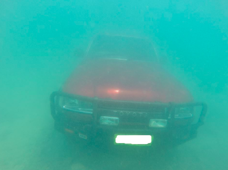 Mr Hockey dived in at Red Rock boat ramp to check out the marine life on offer and found a vehicle. Source: Facebook/ Indefinite Leave