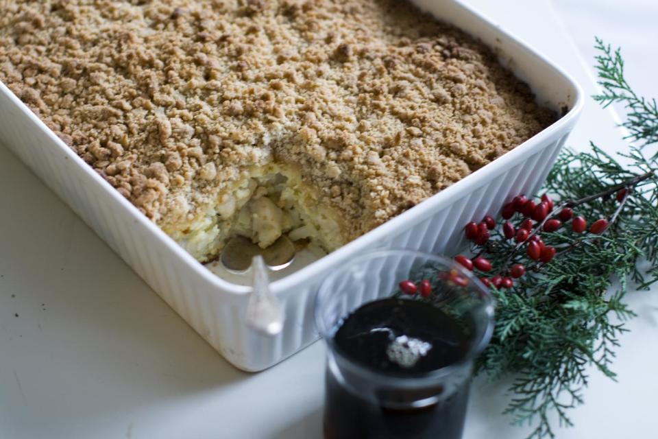 This Nov. 18, 2013 photo shows French toast hash crumb casserole in Concord, N.H. (AP Photo/Matthew Mead)