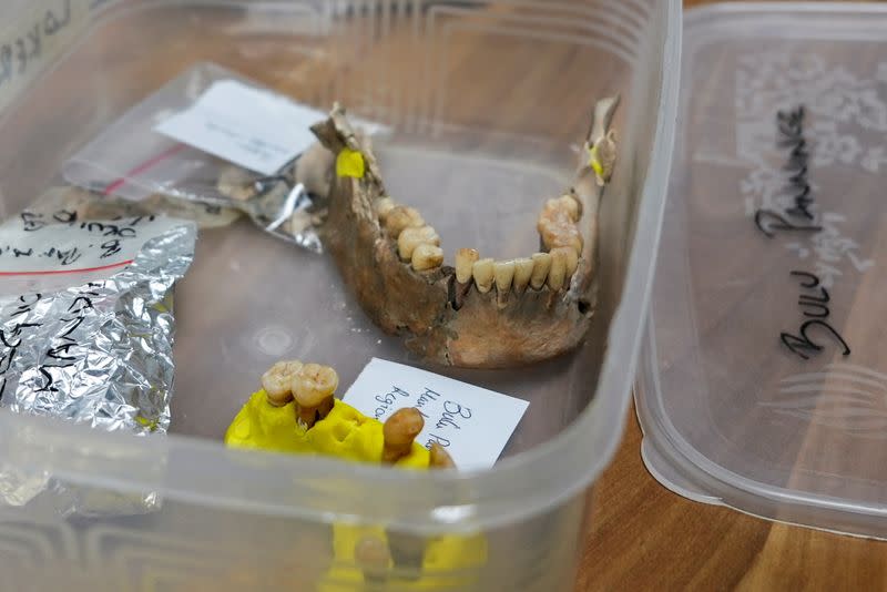 Parts of Besse's ancient skeleton unearthed from Leang Paningge are pictured at archaeological laboratory of Hasanuddin University in Makassar