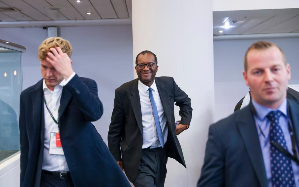 Kwasi Kwarteng, the Chancellor, is pictured in Birmingham this morning - Geoff Pugh for The Telegraph