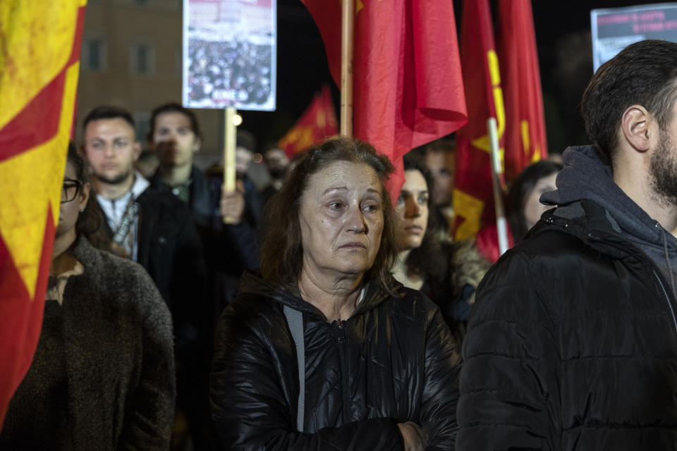 Demonstrators take part in a protest in front of the parliament, in Athens, Saturday, March 4, 2023. Supporters of the Greek Communist party gathered to protest the deaths of dozens of people late Tuesday, in Greece's worst recorded rail accident. (AP Photo/Yorgos Karahalis)