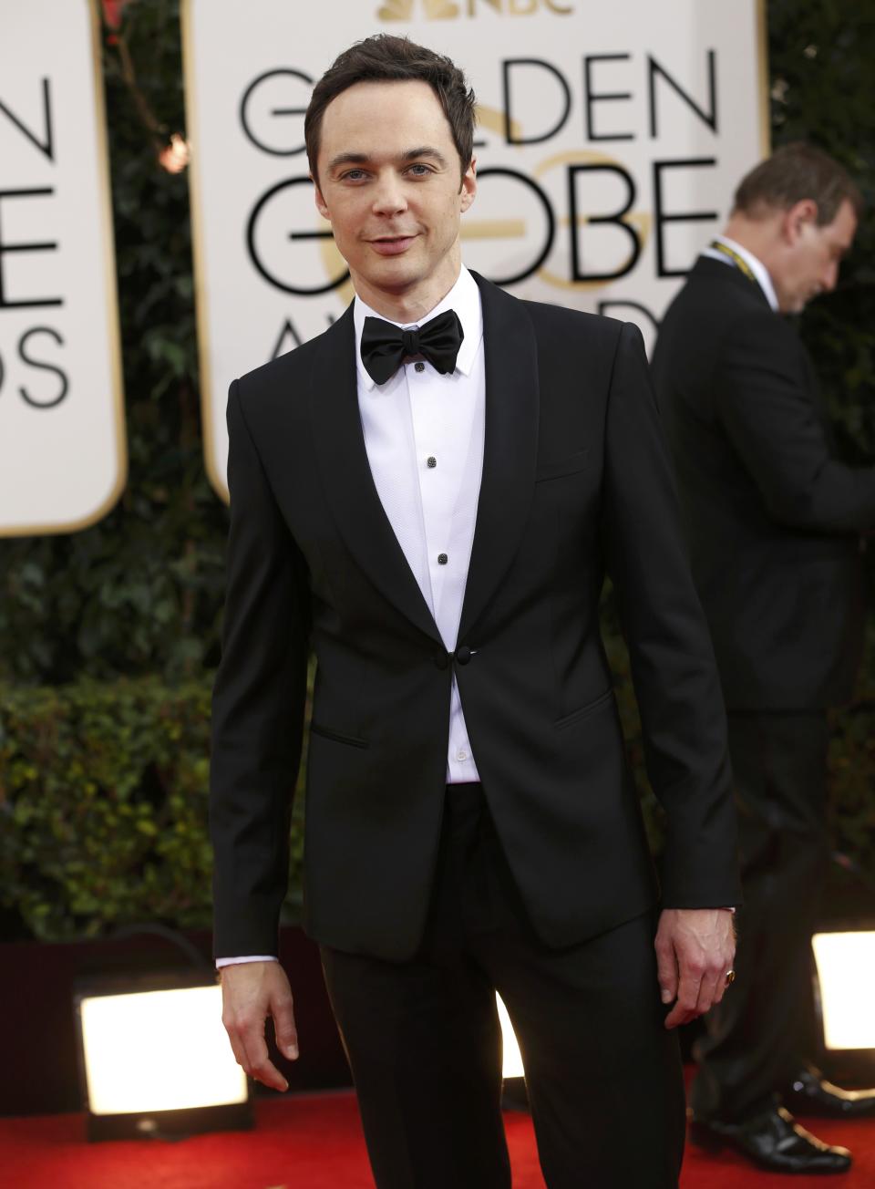 Actor Jim Parsons from the sitcom "The Big Bang Theory" arrives at the 71st annual Golden Globe Awards in Beverly Hills