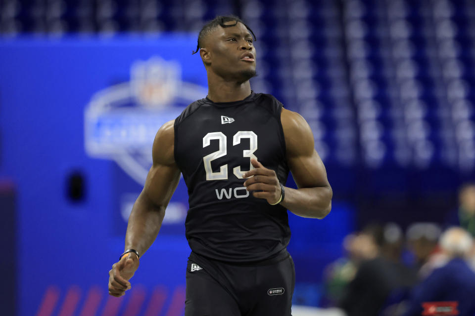 Georgia wide receiver George Pickens is one of the buzzier Day 2 prospects of this year's NFL draft. (Photo by Justin Casterline/Getty Images)