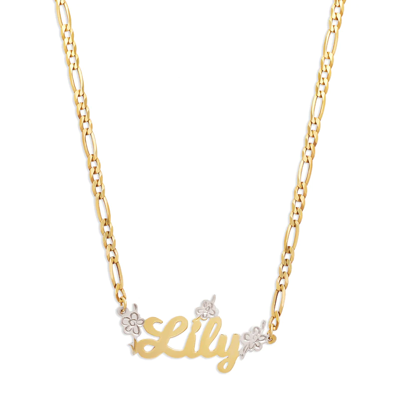 The M Jewelers Flower Script Nameplate Necklace