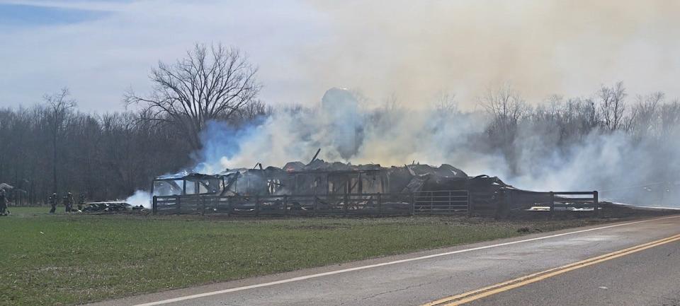 Worthington Township Fire Department and several other fire departments Monday afternoon battled a barn fire at 241 Grant St., Butler. The barn burned to the ground.