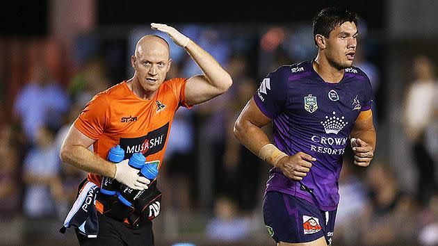 Jordan McLean is taken off for a HIA. Pic: Getty