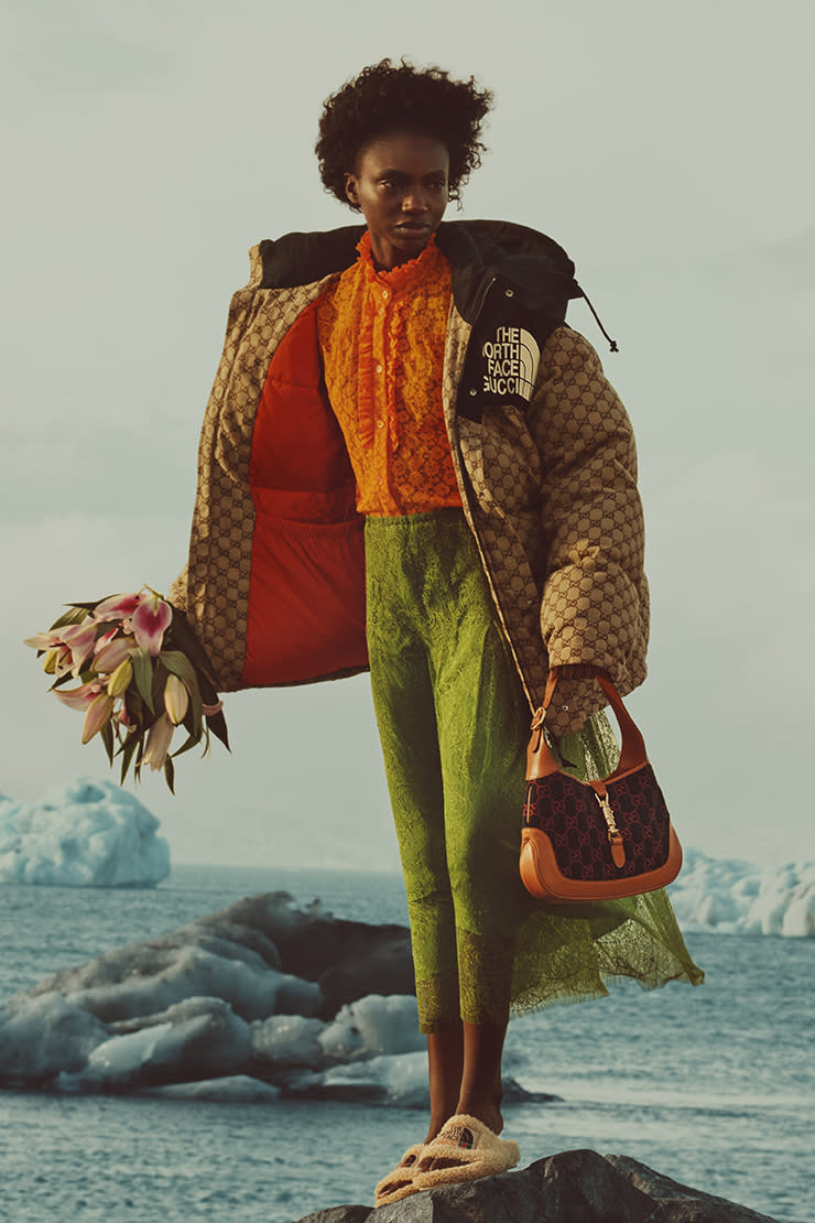 A look from The North Face x Gucci campaign shot in Iceland. - Credit: Jalan and Jibril Durimel/Courtesy of Gucci