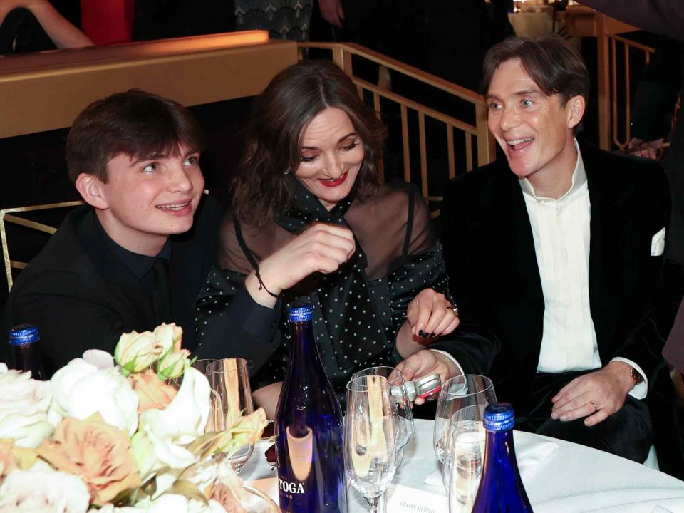 <p>Christopher Polk/Golden Globes 2024/Golden Globes 2024/Getty</p> Aran Murphy, Yvonne McGuinness, and Cillian Murphy at the 81st Golden Globe Awards on January 7, 2024. 