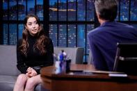 <p>Actress Cristin Milioti sits down with host Seth Meyers on <em>Late Night</em> in N.Y.C. on Tuesday.</p>