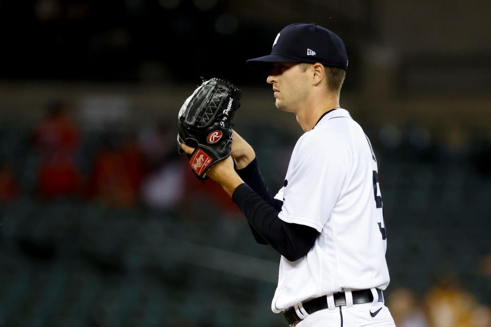 Tigers pitcher Garrett Hill pitches in the seventh inning against the Astros on Monday, Sept. 12, 2022, at Comerica Park.
