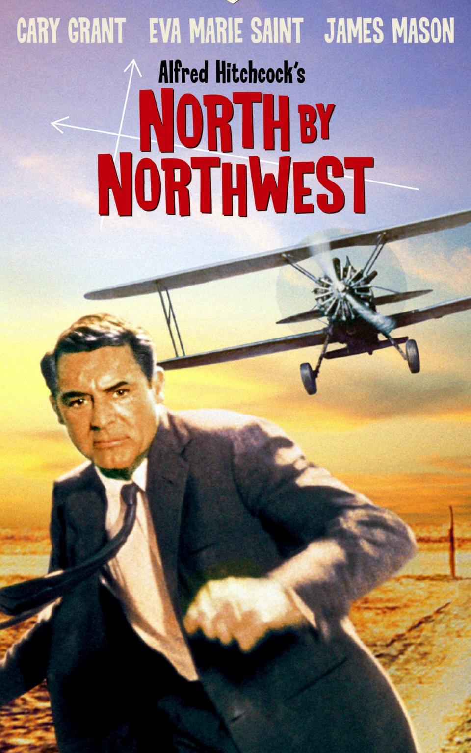 Film poster for Alfred Hitchcock's North by Northwest, featuring Cary Grant