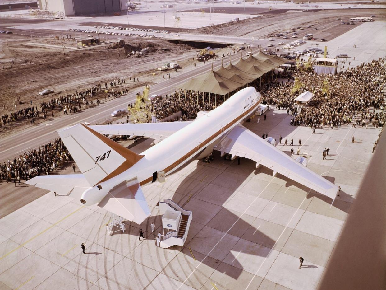 The first Boeing 747 at the Everett assembly line.