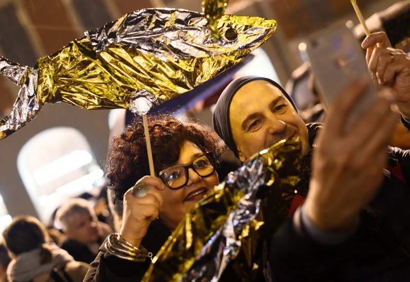 "The sardines", a grassroots movement against far-right League leader Matteo Salvini, demonstrate in Reggio Emilia