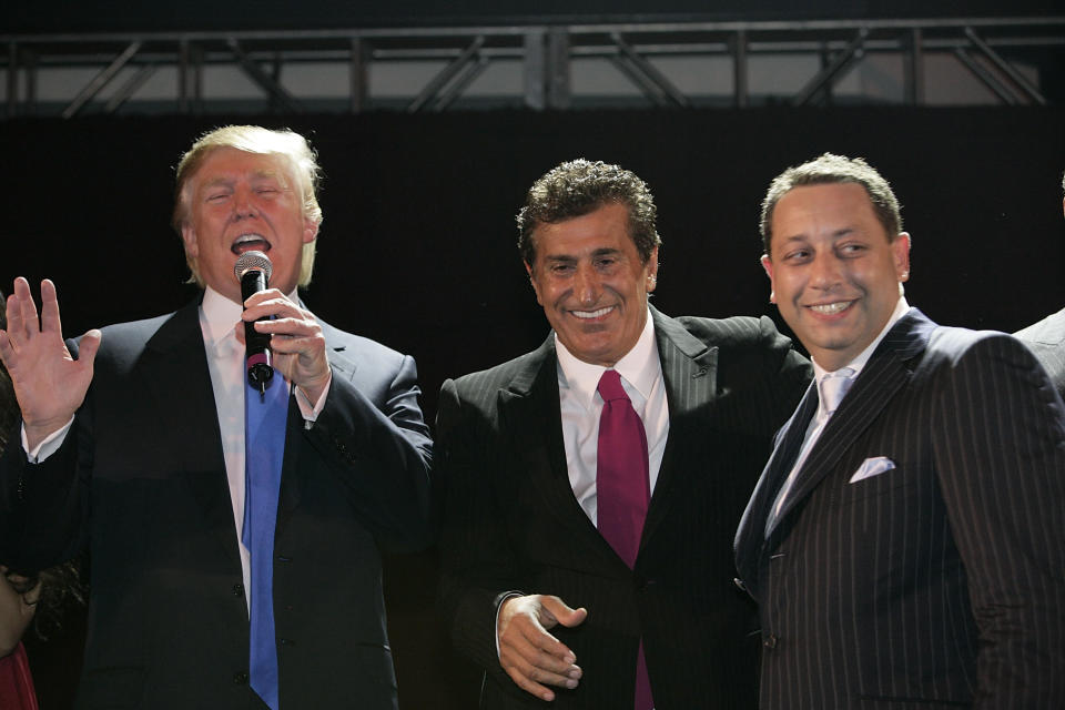 President Trump and real estate developers Tevfik Arif and Felix Sater attend the Trump Soho Launch Party on Sept. 19, 2007, in New York. (Photo: Mark Von Holden/WireImage)