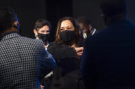 Democratic vice presidential candidate Sen. Kamala Harris, D-Calif., greets supporters after speaking during a campaign event, Friday, Oct. 23, 2020, in Atlanta. (AP Photo/John Amis)