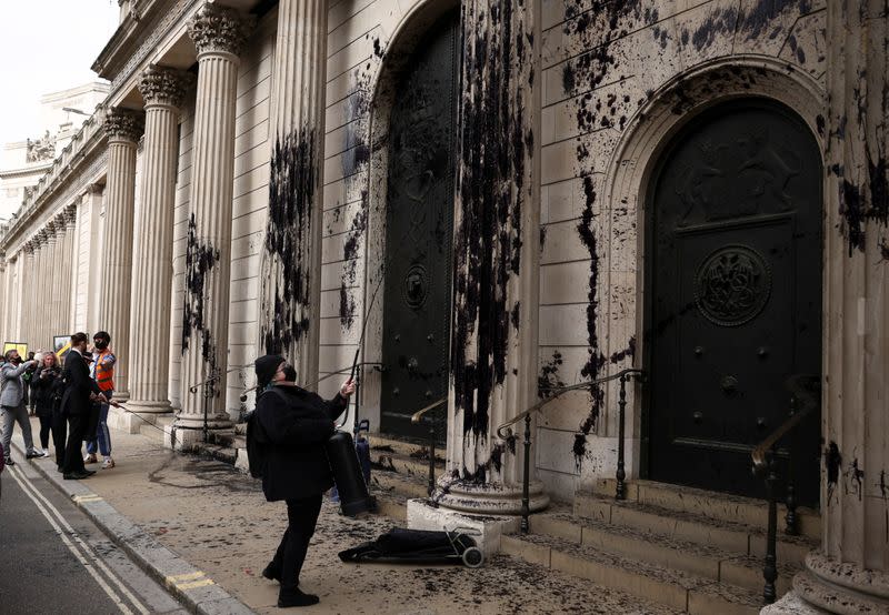 Extinction Rebellion activists protest outside the Bank of England