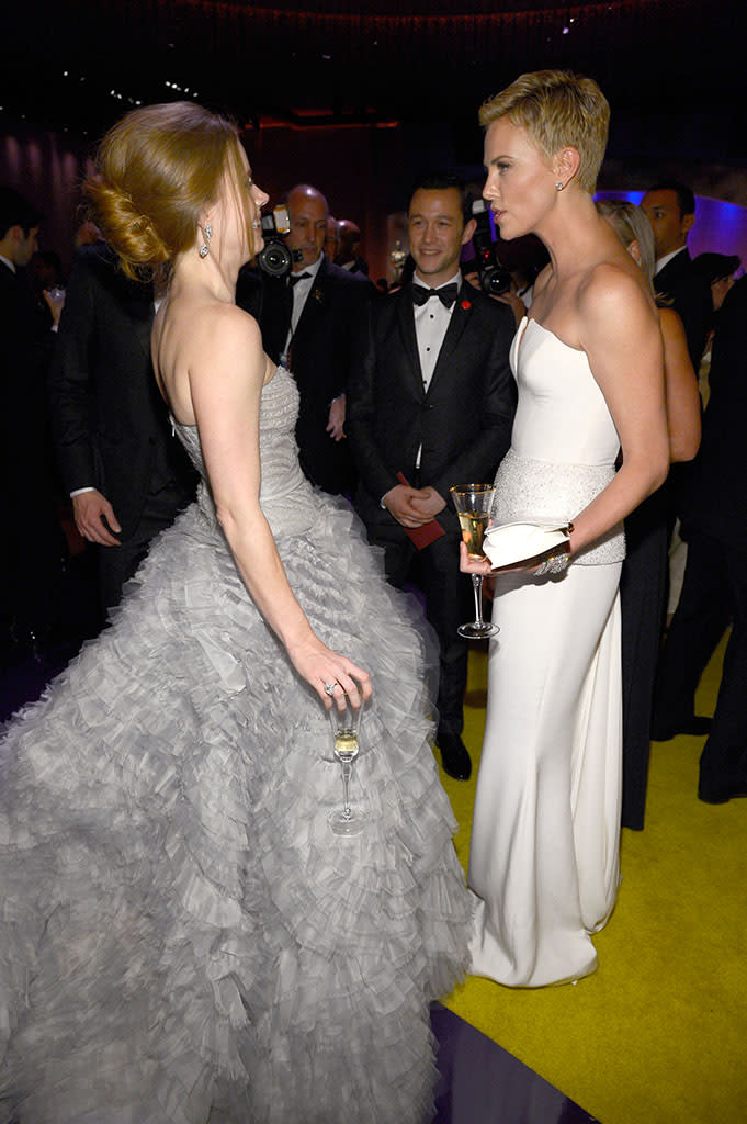 Amy Adams, Joseph Gordon-Levitt, and Charlize Theron attend the Oscars Governors Ball at Hollywood & Highland Center on February 24, 2013 in Hollywood, California.