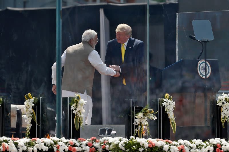 U.S. President Donald Trump attends the "Namaste Trump" event with Indian Prime Minister Narendra Modi at Sardar Patel Gujarat Stadium, in Ahmedabad