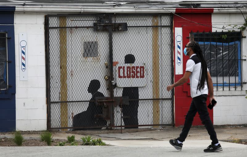 A closed barber shop in Ward 7 during the coronavirus disease (COVID-19) outbreak in Washington, U.S.