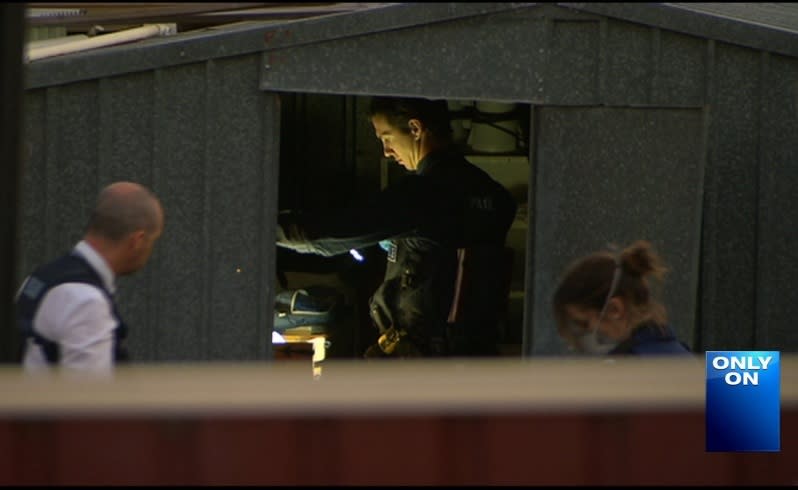 Police search a house in Yangebup over the killing of Travis Mills. Picture: Seven News