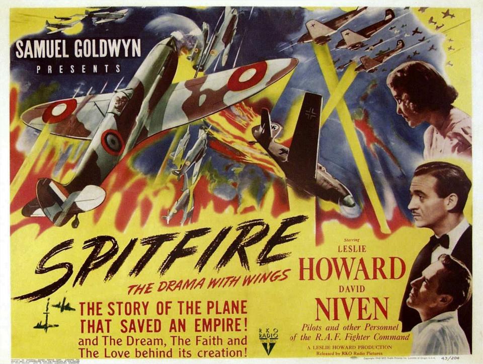 The First Of The Few, poster, (aka SPITFIRE), right from top: Rosamund John, David Niven, Leslie Howard, 1942. (Photo by LMPC via Getty Images)