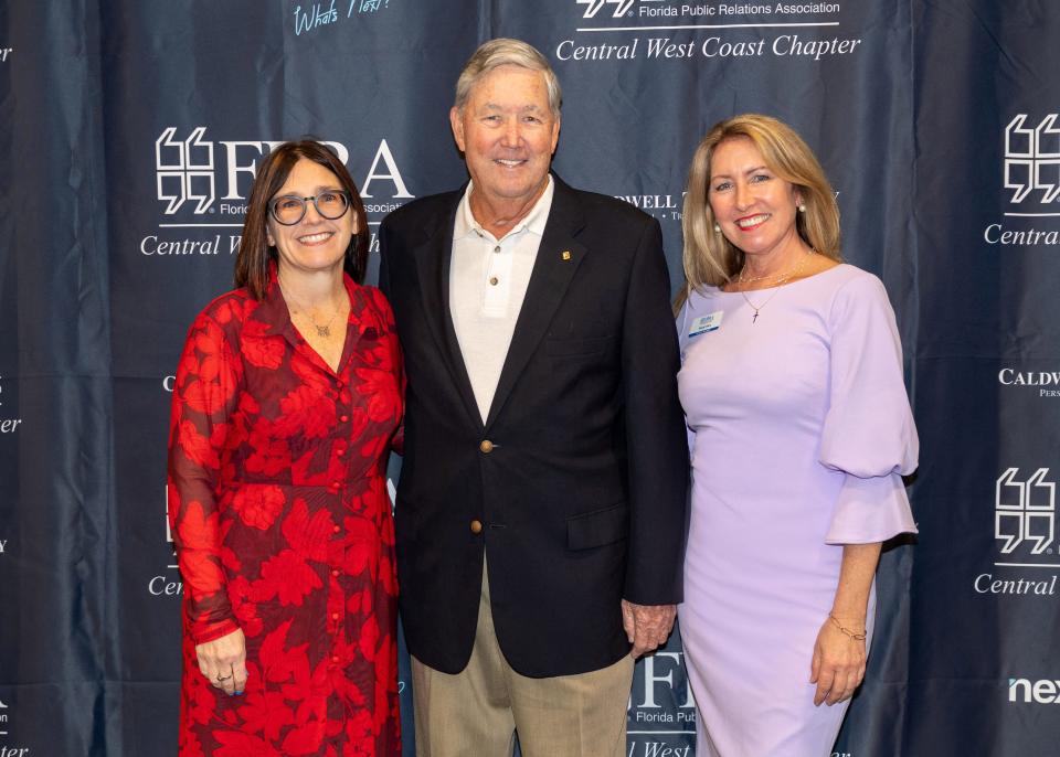 Colleen Thayer, 25-year member, left, Joe Curley, 50-year member, and CWC chapter president Sheryl Vieira during the PR chapter's January professional development program.