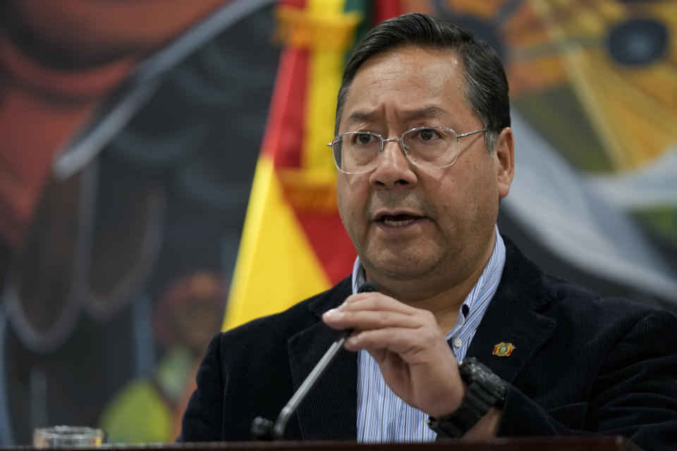 Bolivian President Luis Arce speaks during a press conference the day after troops stormed the presidential palace in what he called a coup attempt, in La Paz, Bolivia, Thursday, June 27, 2024. (AP Photo/Juan Karita)