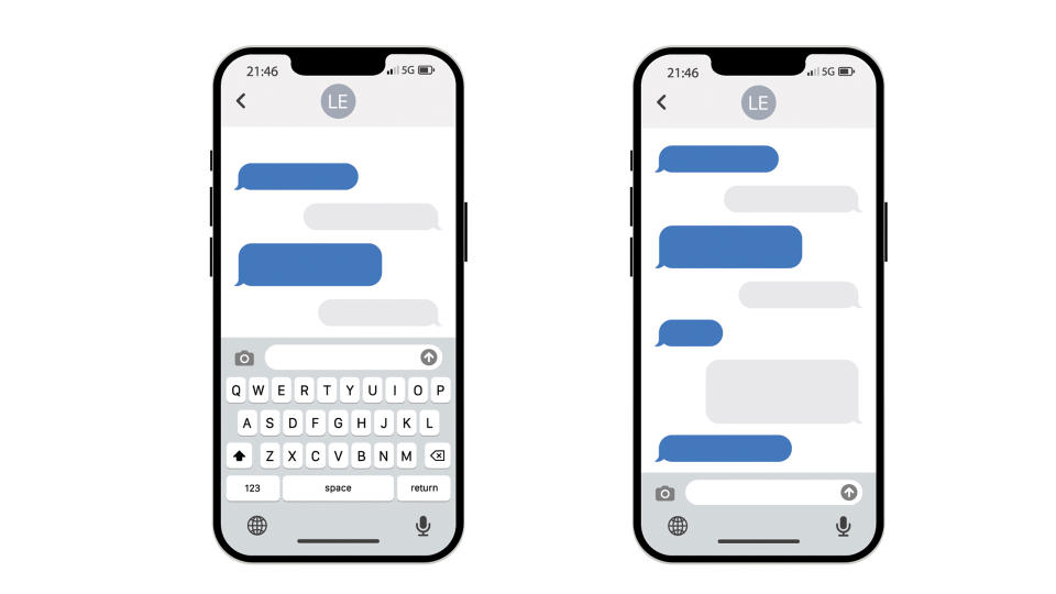 2 views of the iMessage app on an iPhone