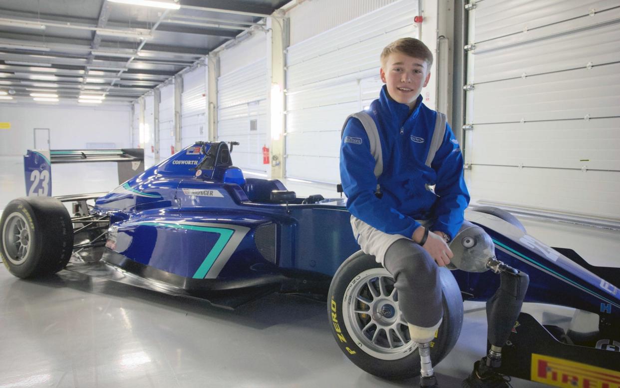 Billy Monger with his specially adapted Formula 3 car - BBC