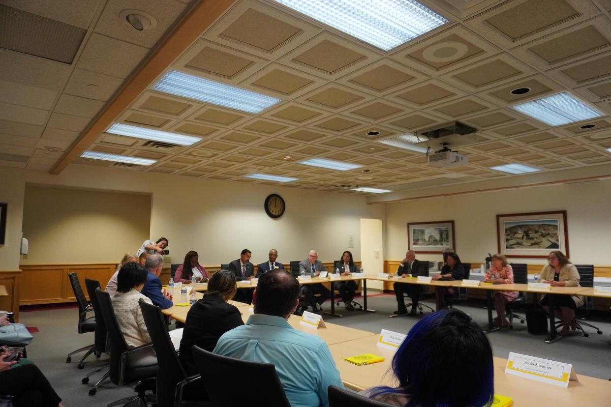 SUNY Chancellor John King Jr. participates in a healthcare workforce roundtable at SUNY Broome Community College on Monday