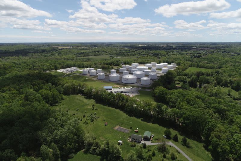 Holding tanks are seen in an aerial photograph at Colonial Pipeline's Dorsey Junction Station