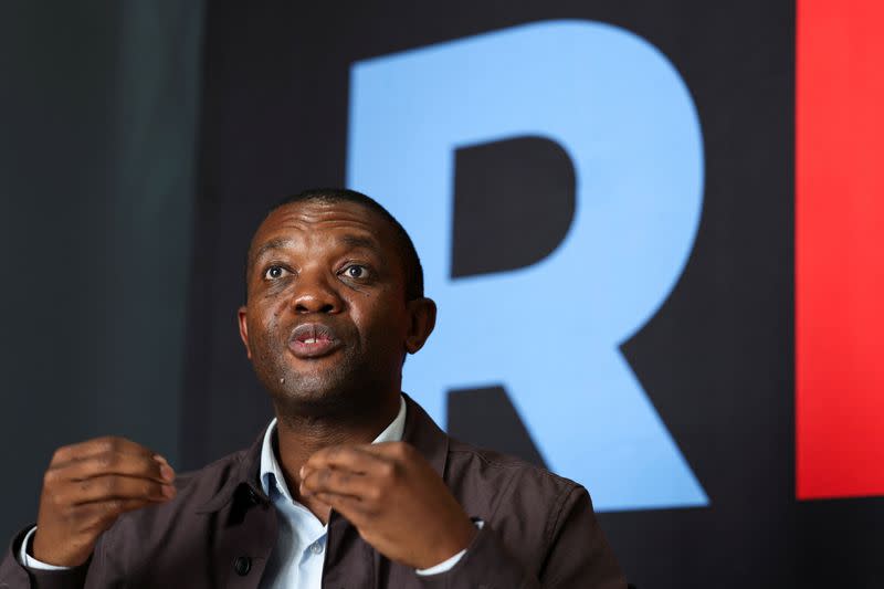 Songezo Zibi, leader of recently formed South African political party Rise Mzansi, speaks during an interview with Reuters in Johannesburg