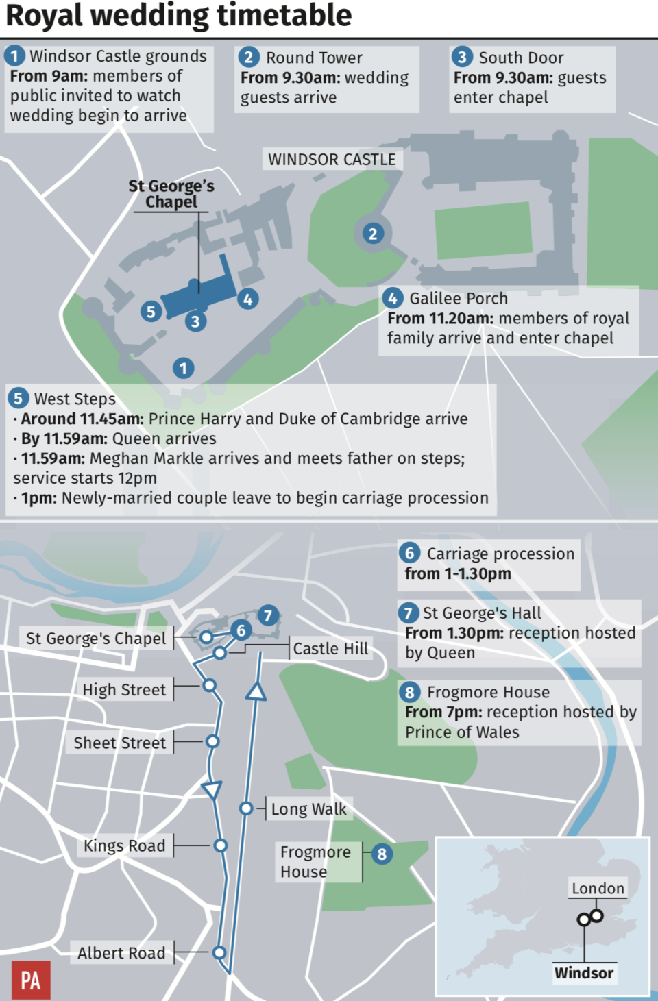 The Royal Wedding timetable (PA)