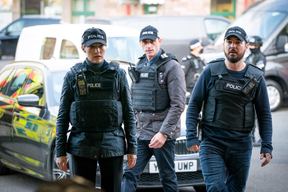 WARNING: Embargoed for publication until 00:00:01 on 13/04/2021 - Programme Name: Line of Duty S6 - TX: n/a - Episode: Line Of Duty - Ep 5 (No. n/a) - Picture Shows: *NOT FOR PUBLICATION UNTIL 00:01HRS, TUESDAY 13TH APRIL, 2021*  DCI Joanne Davidson (KELLY MACDONALD), DS Chris Lomax (PERRY FITZPATRICK), DI Steve Arnott (MARTIN COMPSTON) - (C) World Productions - Photographer: Steffan Hill