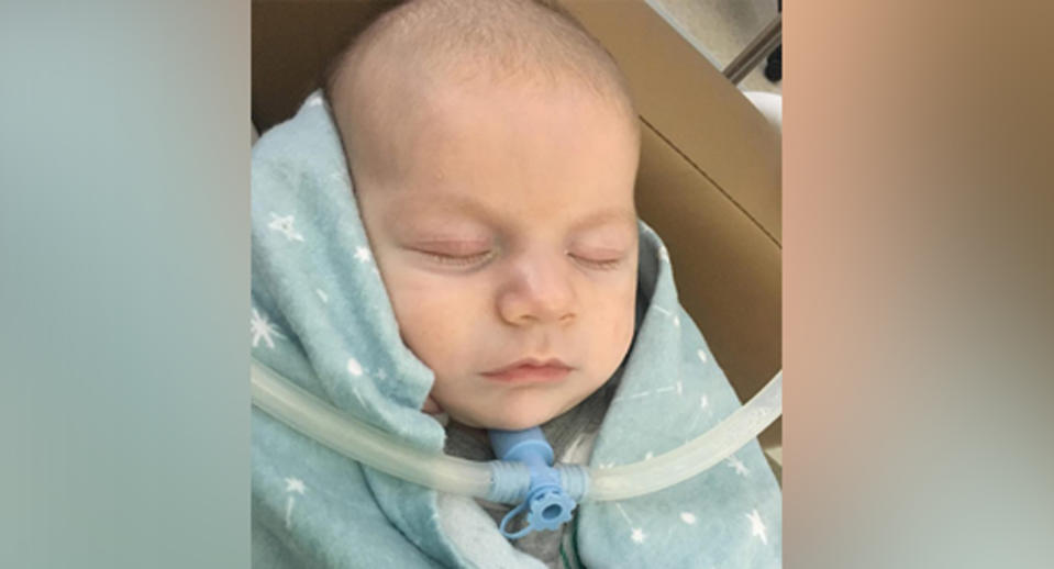 Archer needs to be connected to a ventilator when he falls asleep. Source: Supplied
