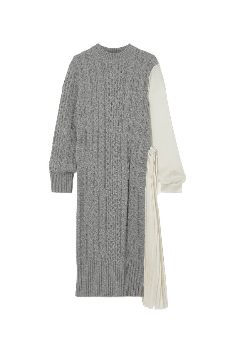 Sacai Panelled Wool and Pleated Crepe Midi Dress