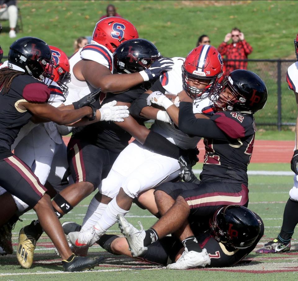 Iona Prep defeated Stepinac 41-28 in the Catholic High School Athletic Association AAA football semifinal game at Iona Prep High School in New Rochelle Nov. 12, 2022. 
